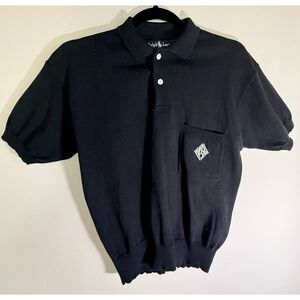 Vintage Ralph Lauren Small Black Knit Polo Sweater Unisex Crest Preppy 90s Retro